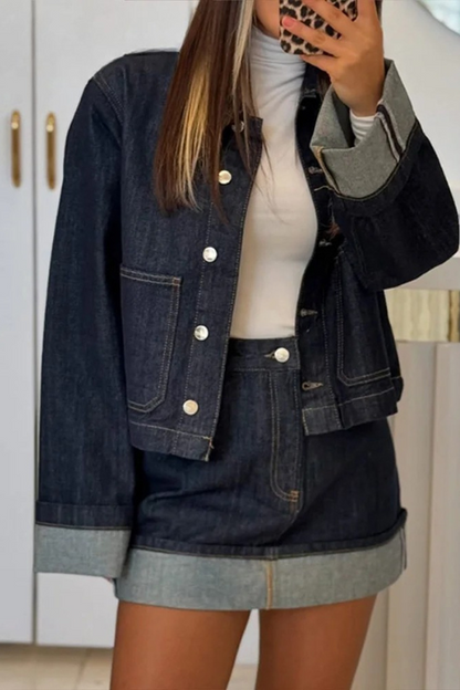 Dames Jeans Set - Cropjasje en High Waist Minirok