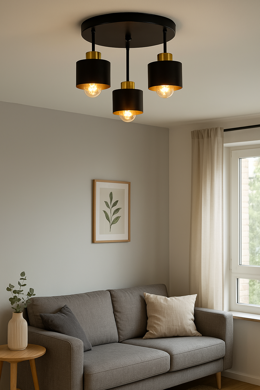 Plafondlamp 3 Lichts Zwart Goud Metaal E27 Ø30cm Modern Design