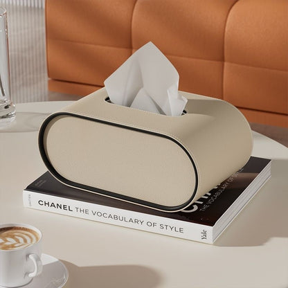 Tissuebox Leer Ovaal 22x13x10cm Woonkamer Bureau Nachtkastje Luxe Tissuehouder Oranje Beige Grijs Decoratief Interieur