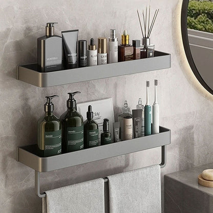 Badkamer plank aluminium zelfklevend 30cm grijs zwevend rek douche wandplank met handdoekhouder organizer badkamer