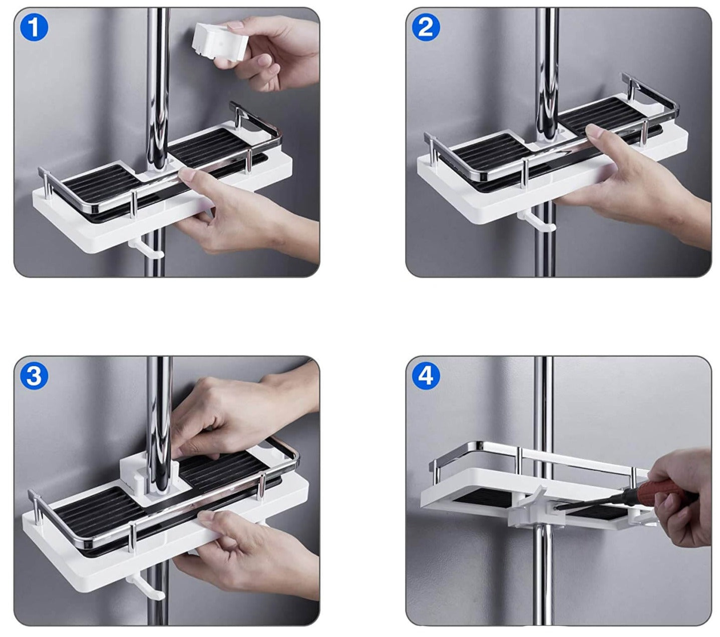Verstelbare douche organizer voor douchestang zonder boren met haken en snelle waterafvoer