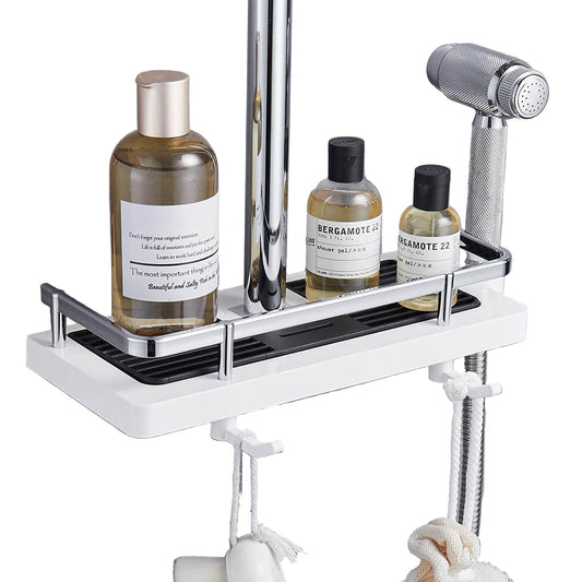 Verstelbare douche organizer voor douchestang zonder boren met haken en snelle waterafvoer