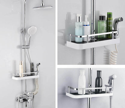 Verstelbare douche organizer voor douchestang zonder boren met haken en snelle waterafvoer
