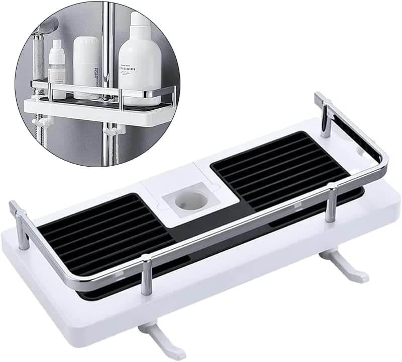 Verstelbare douche organizer voor douchestang zonder boren met haken en snelle waterafvoer