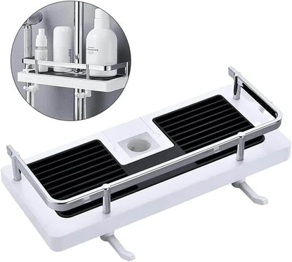 Verstelbare douche organizer voor douchestang zonder boren met haken en snelle waterafvoer