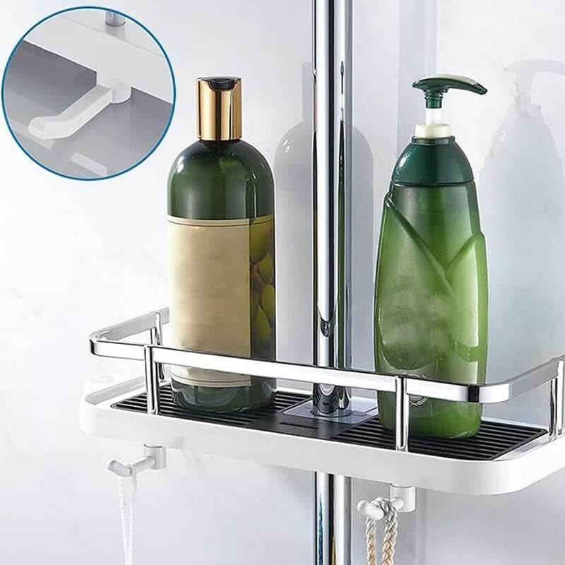 Verstelbare douche organizer voor douchestang zonder boren met haken en snelle waterafvoer