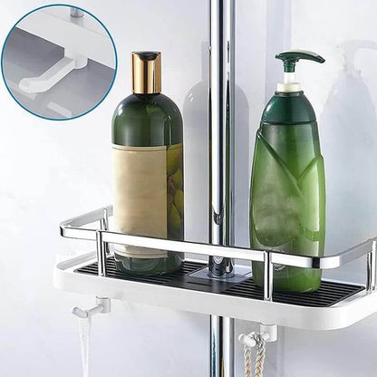 Verstelbare douche organizer voor douchestang zonder boren met haken en snelle waterafvoer