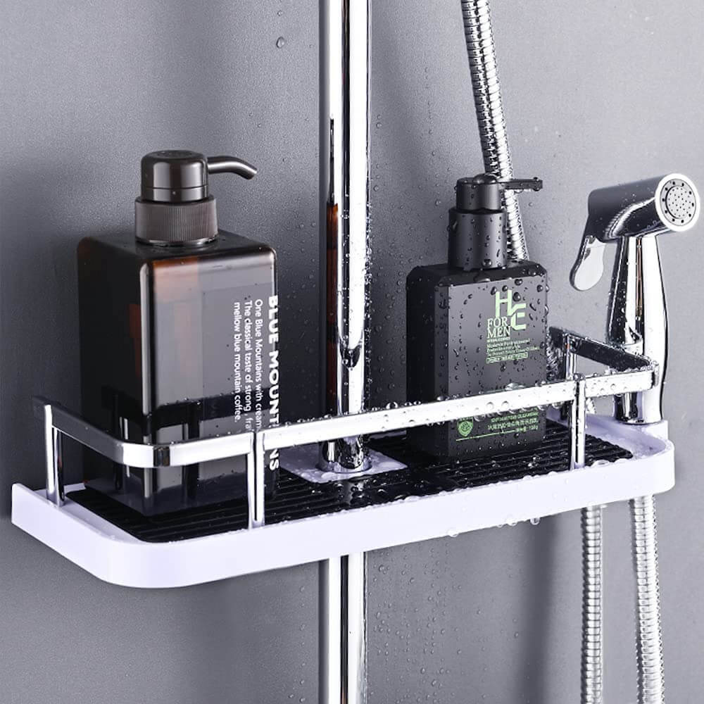 Verstelbare douche organizer voor douchestang zonder boren met haken en snelle waterafvoer