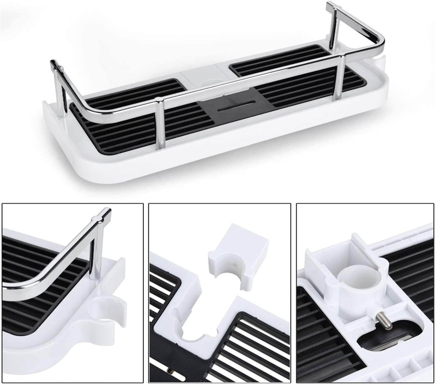 Verstelbare douche organizer voor douchestang zonder boren met haken en snelle waterafvoer