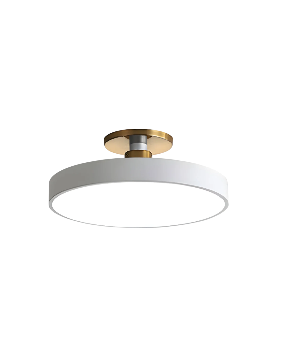 Moderne ronde plafondlamp met goud detail en acryl diffuser – minimalistische semi flush design verlichting voor woonkamer en slaapkamer