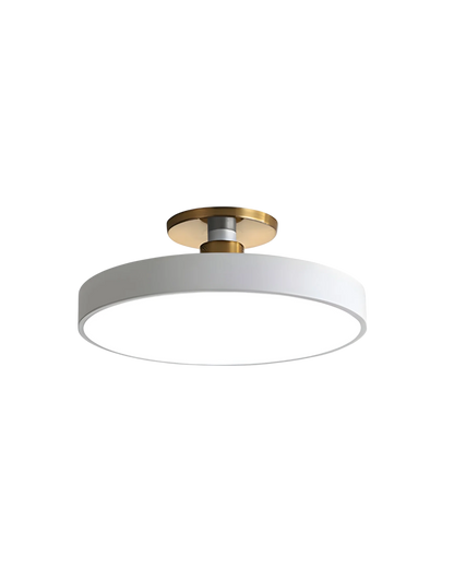 Moderne ronde plafondlamp met goud detail en acryl diffuser – minimalistische semi flush design verlichting voor woonkamer en slaapkamer
