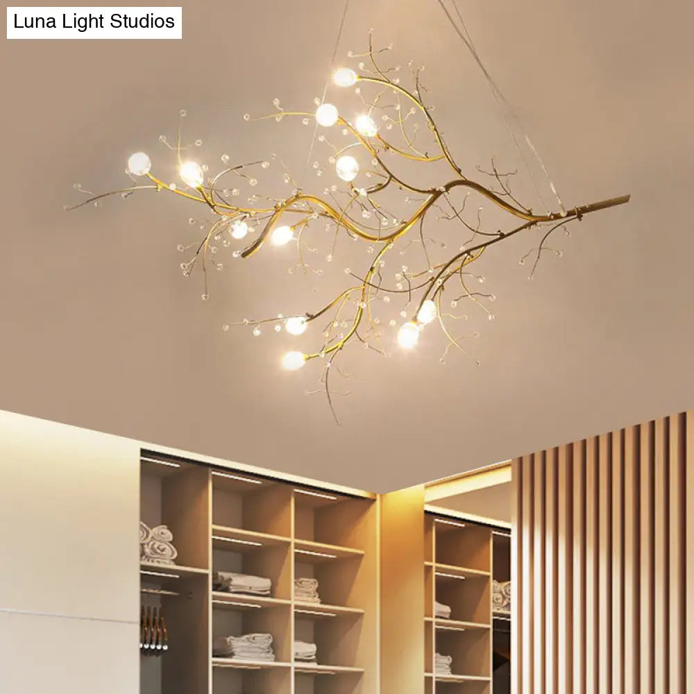 Metallic Kroonluchter met Kristallen Takken – 10 Lichtpunten – Romantische Hanglamp voor Woonkamer, Eetkamer en Slaapkamer