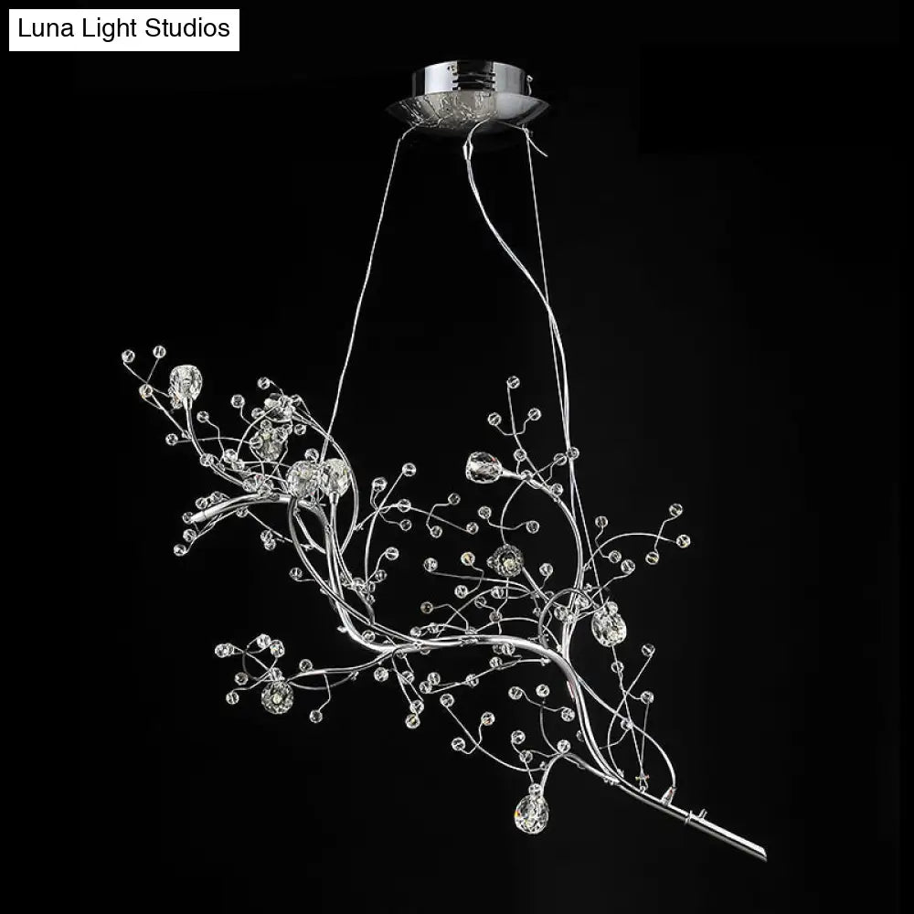 Metallic Kroonluchter met Kristallen Takken – 10 Lichtpunten – Romantische Hanglamp voor Woonkamer, Eetkamer en Slaapkamer