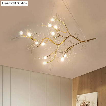 Metallic Kroonluchter met Kristallen Takken – 10 Lichtpunten – Romantische Hanglamp voor Woonkamer, Eetkamer en Slaapkamer