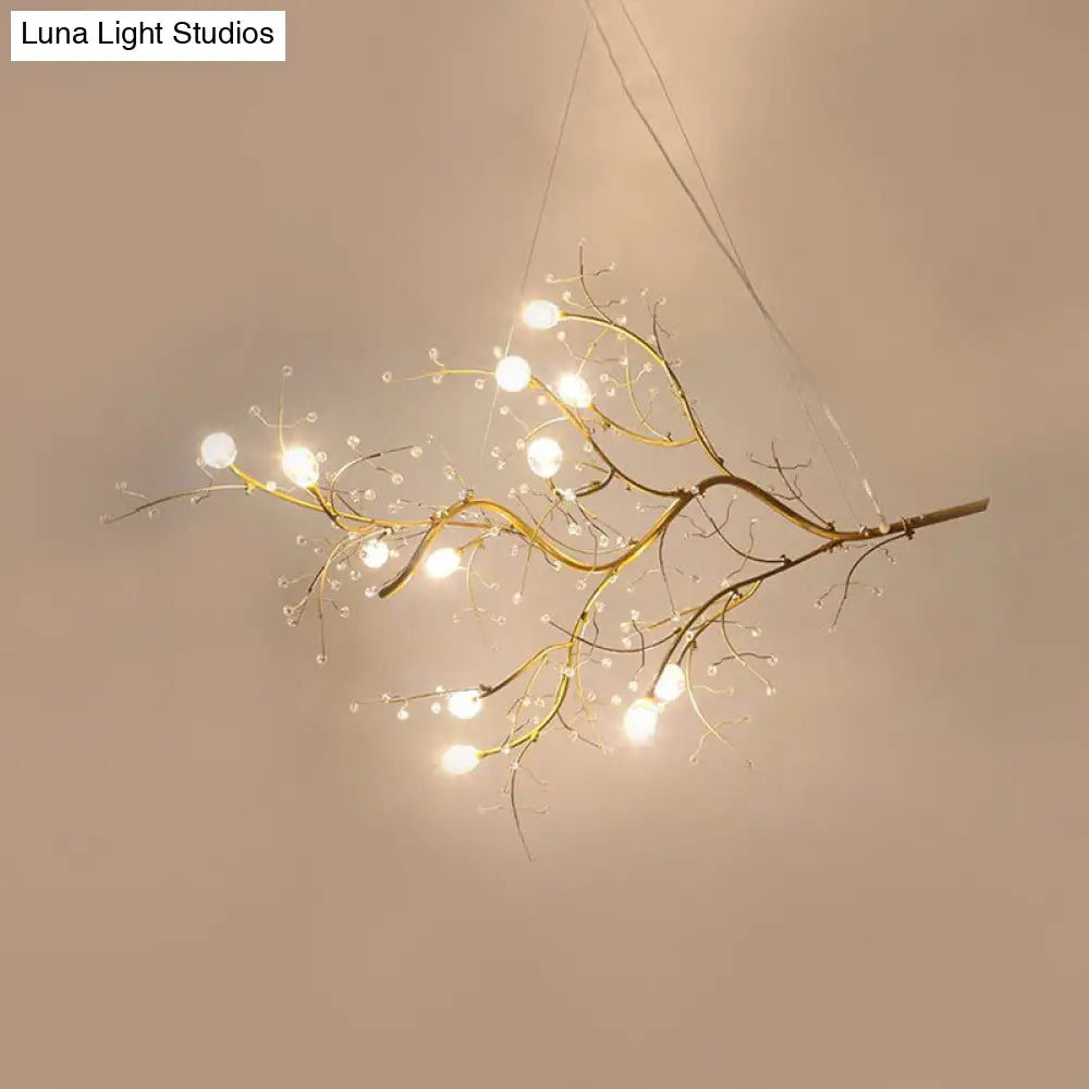 Metallic Kroonluchter met Kristallen Takken – 10 Lichtpunten – Romantische Hanglamp voor Woonkamer, Eetkamer en Slaapkamer