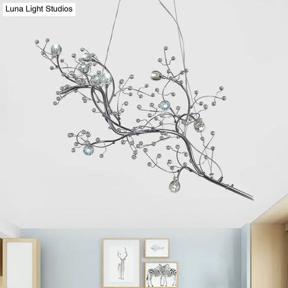 Metallic Kroonluchter met Kristallen Takken – 10 Lichtpunten – Romantische Hanglamp voor Woonkamer, Eetkamer en Slaapkamer