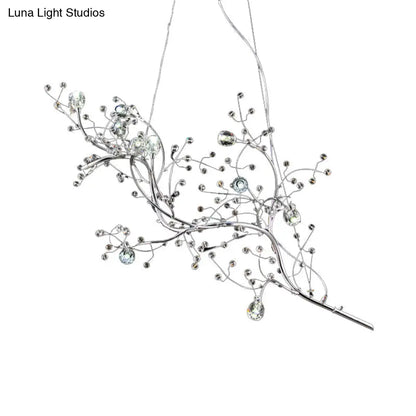 Metallic Kroonluchter met Kristallen Takken – 10 Lichtpunten – Romantische Hanglamp voor Woonkamer, Eetkamer en Slaapkamer