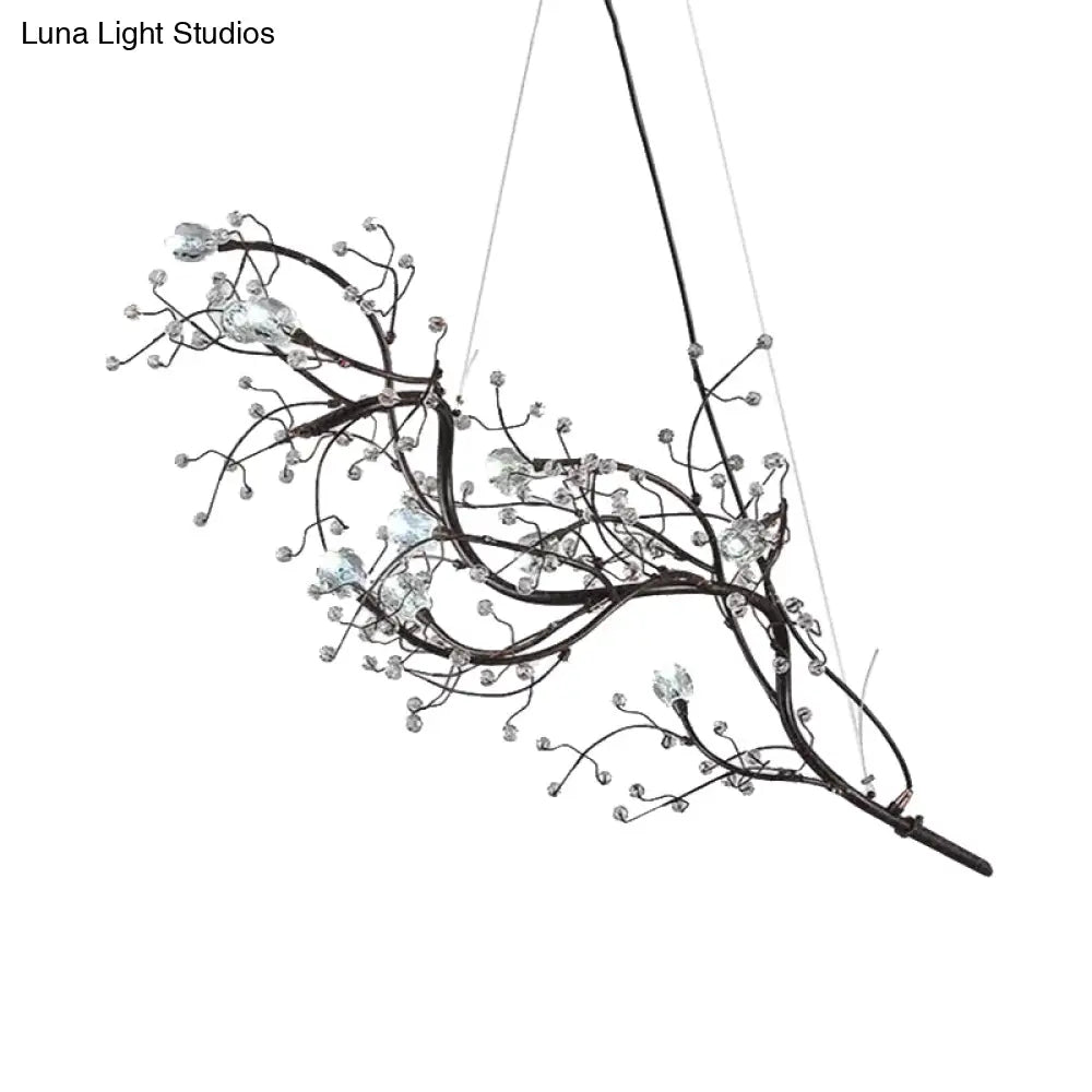 Metallic Kroonluchter met Kristallen Takken – 10 Lichtpunten – Romantische Hanglamp voor Woonkamer, Eetkamer en Slaapkamer