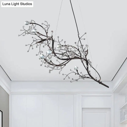 Metallic Kroonluchter met Kristallen Takken – 10 Lichtpunten – Romantische Hanglamp voor Woonkamer, Eetkamer en Slaapkamer