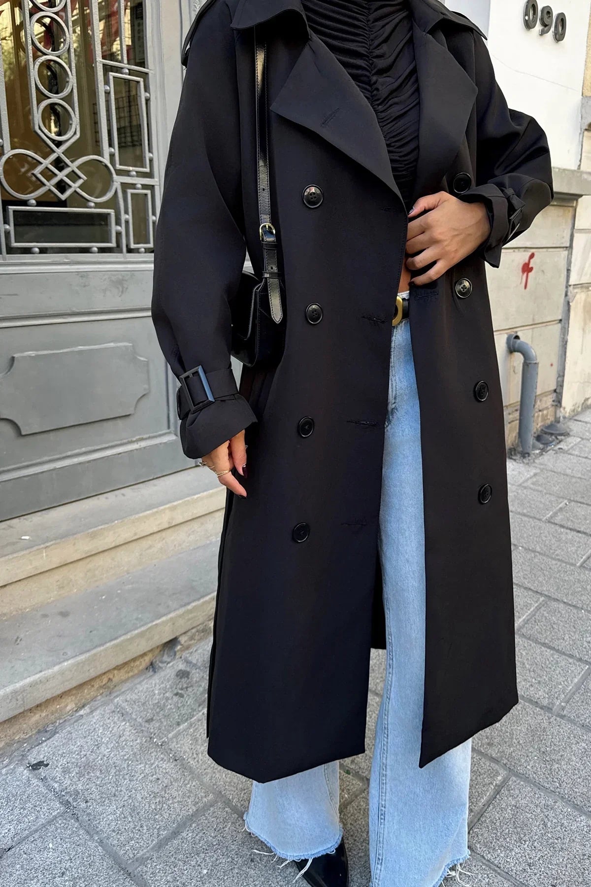 Dames Trenchcoat Zwart Klassieke Lange Jas