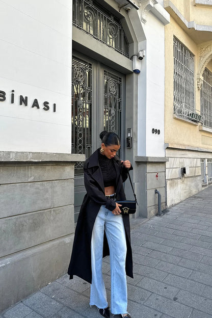 Dames Trenchcoat Zwart Klassieke Lange Jas