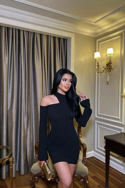 Asymmetrische Jurk Zwart Bodycon Minikleed Een Schouder