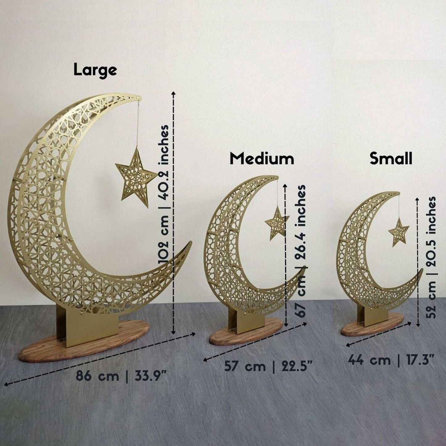Islamitische Maan & Ster Wanddecoratie — Metalen Ramadan Ornament in Goud of Zwart