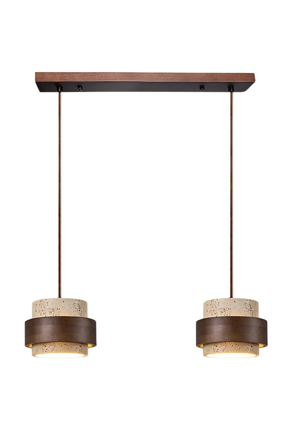 Houten Hanglamp met Travertijn Afwerking – Organische Lichtbron Eetkamer Woonkamer