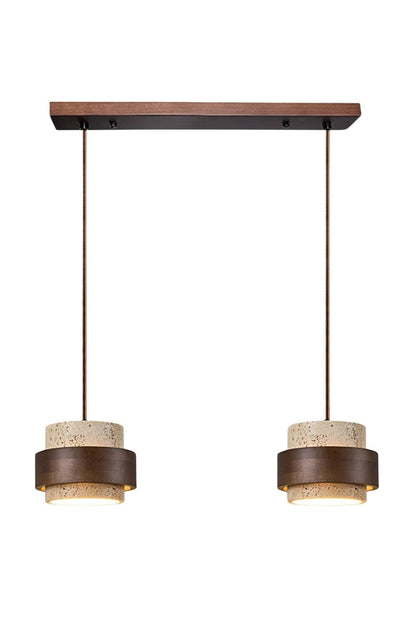 Houten Hanglamp met Travertijn Afwerking – Organische Lichtbron Eetkamer Woonkamer