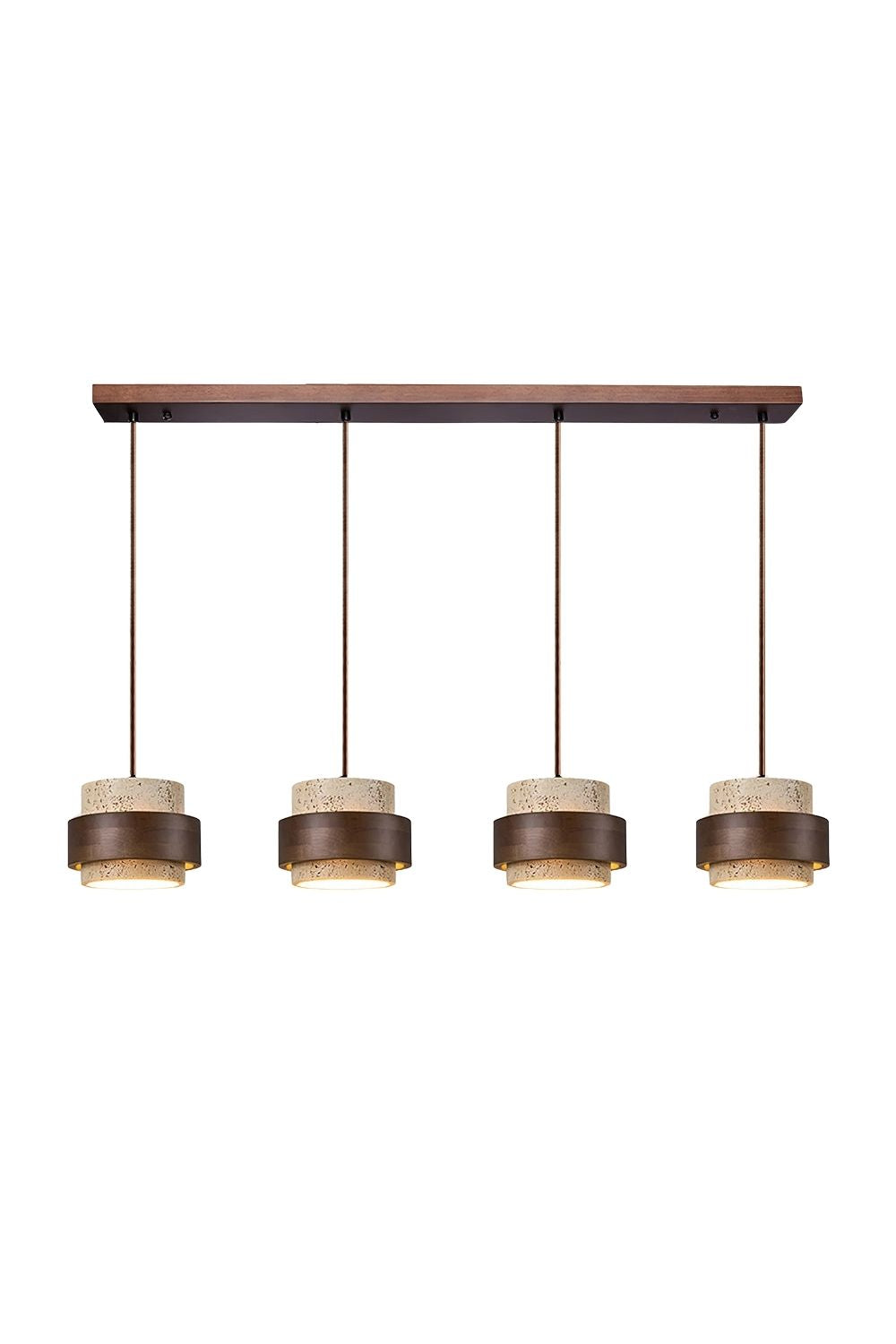 Houten Hanglamp met Travertijn Afwerking – Organische Lichtbron Eetkamer Woonkamer