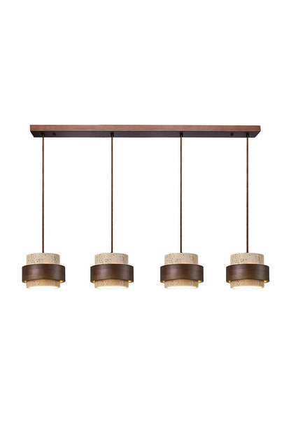 Houten Hanglamp met Travertijn Afwerking – Organische Lichtbron Eetkamer Woonkamer
