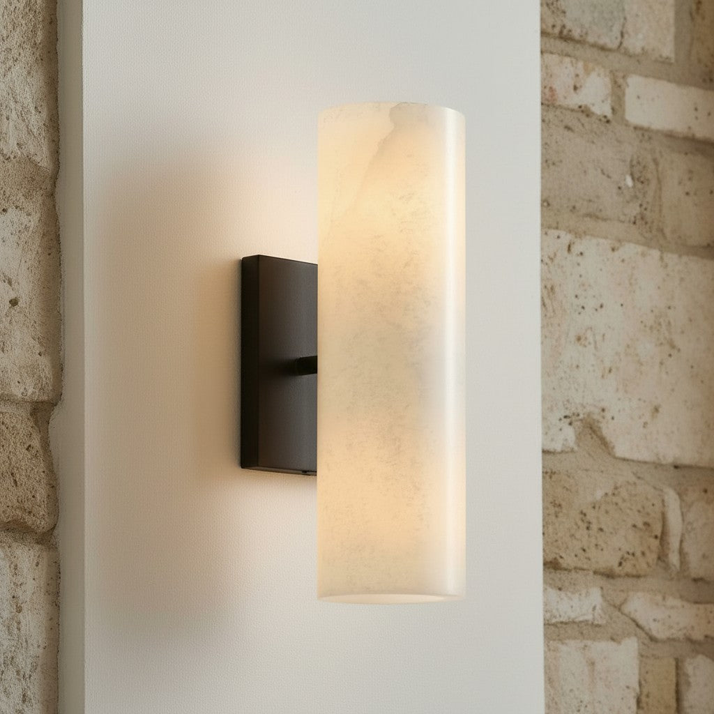 Albast Wandlamp Messing 33 cm Cilinder Verticaal of Horizontaal Monteren Dimbaar