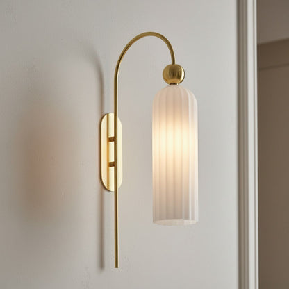 Geribbelde Glazen Wandlamp Cilindervorm met Gouden Fitting voor Gang, Slaapkamer, Woonkamer