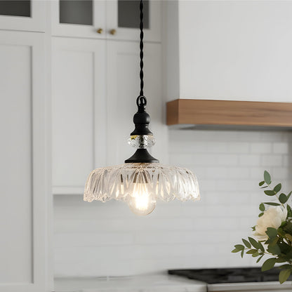 Vintage Hanglamp Glas Messing Bloemmotief Groen Zwart
