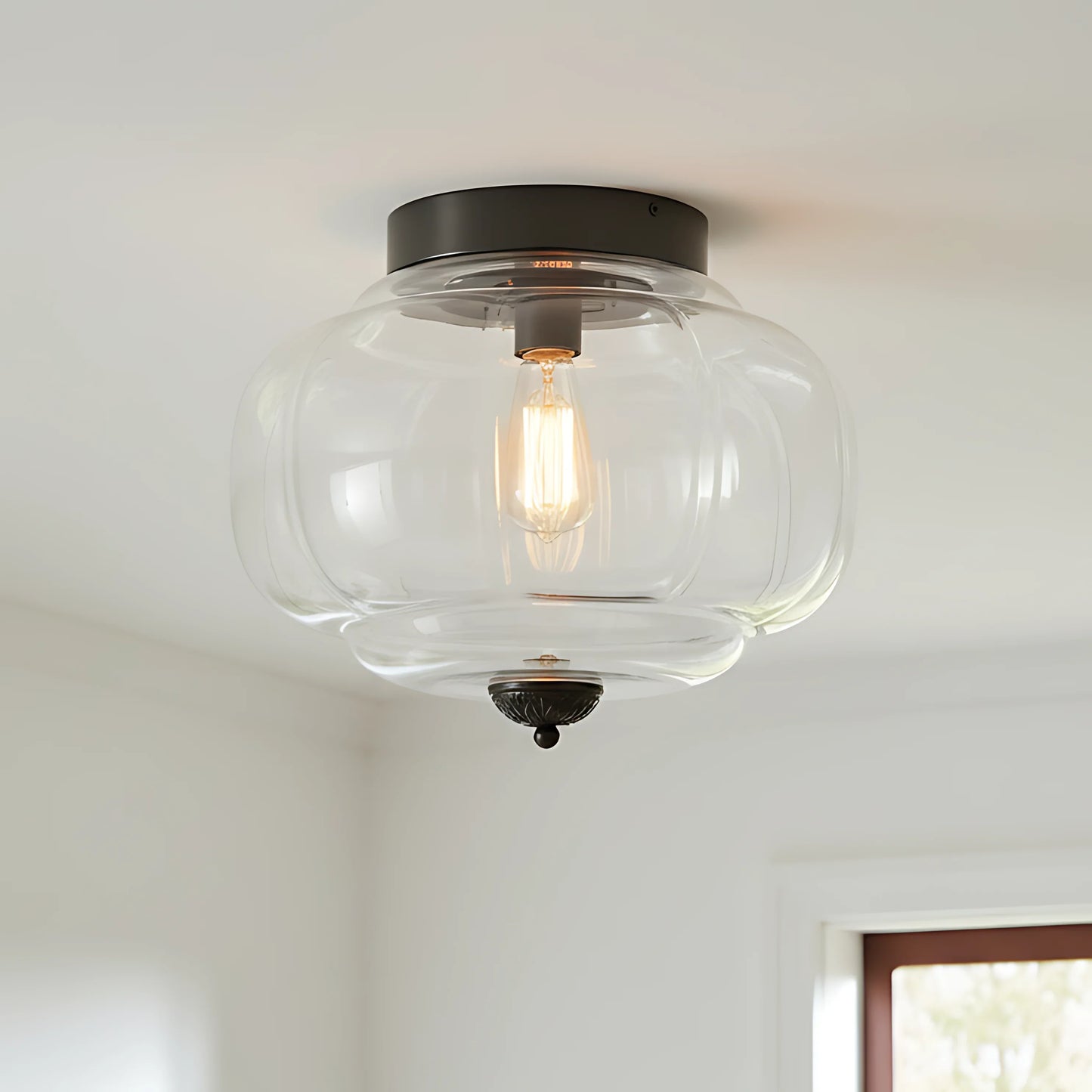 Vintage Semi-Plafondlamp Melkglas Pompoen Eloise E26 Retro Plafondverlichting Woonkamer