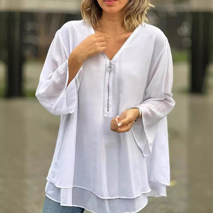 Lichte Chiffon Blouse Met Rits Sluiting