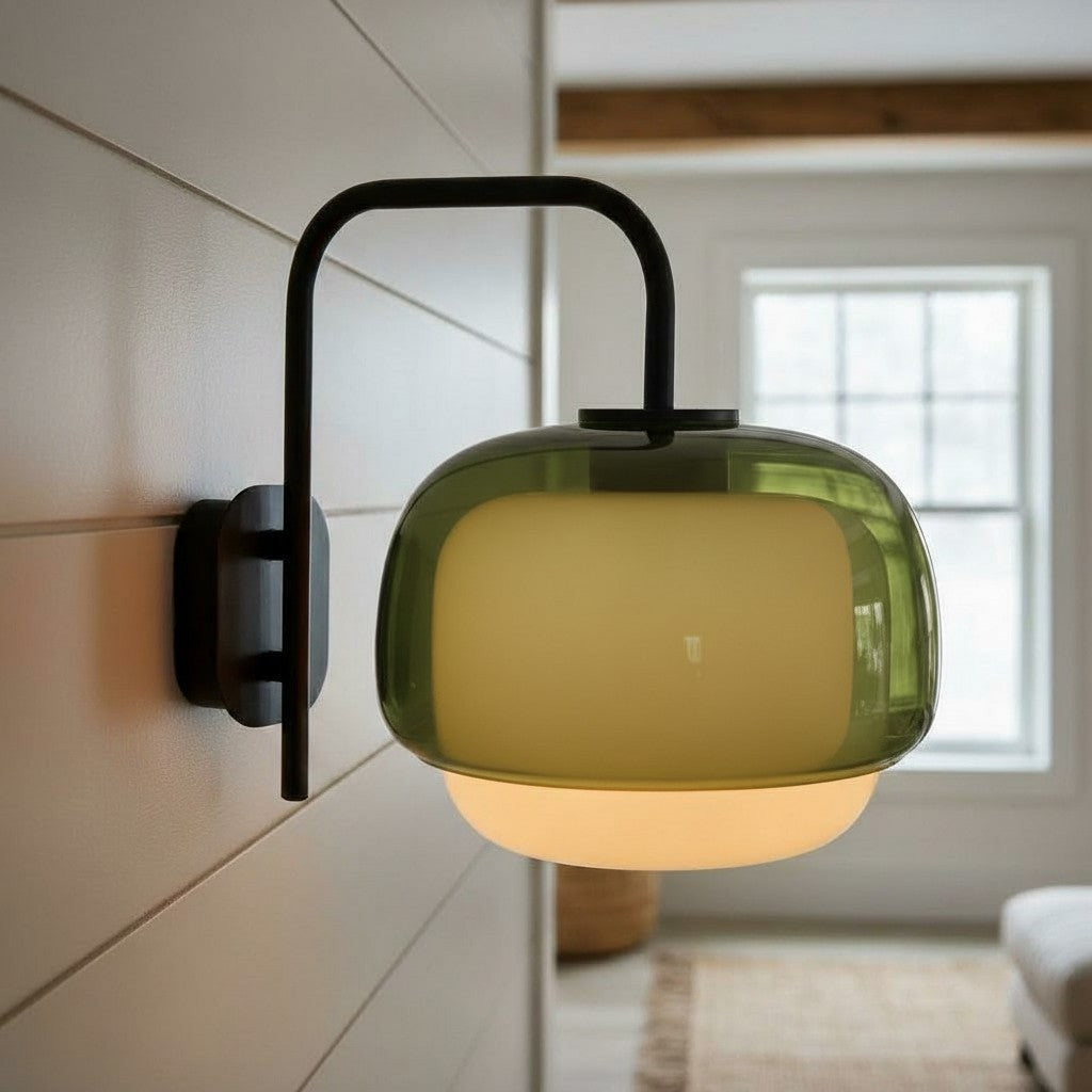 Gekleurde Glazen Wandlamp met Ronde Kap – Groen, Roze, Oranje – Moderne LED Verlichting