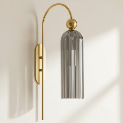 Geribbelde Glazen Wandlamp Cilindervorm met Gouden Fitting voor Gang, Slaapkamer, Woonkamer