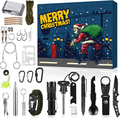 Outdoor Survival Adventskalender 24 Dagen – Compleet Overlevingsset met Gadgets en Gereedschap voor Avonturiers