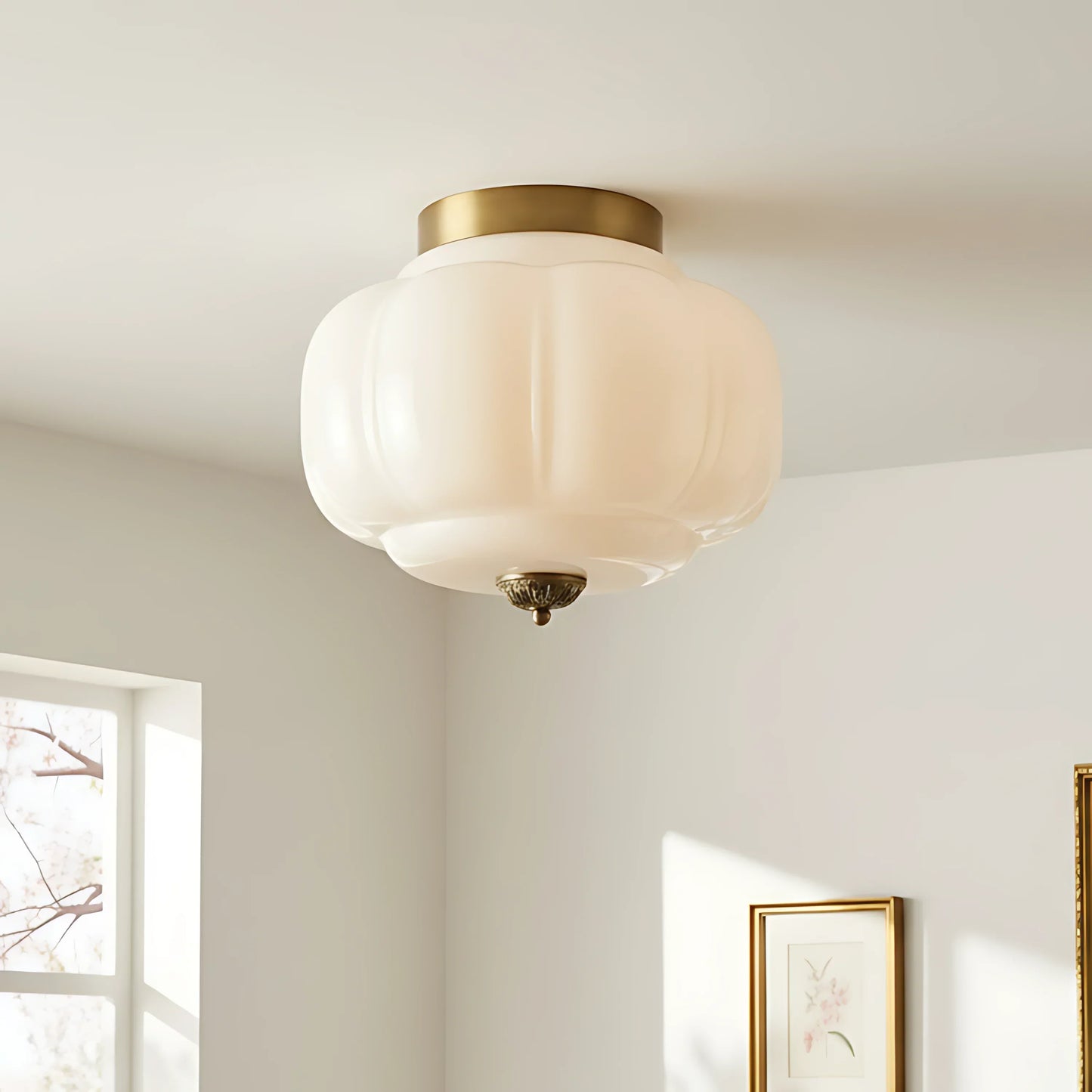 Vintage Semi-Plafondlamp Melkglas Pompoen Eloise E26 Retro Plafondverlichting Woonkamer