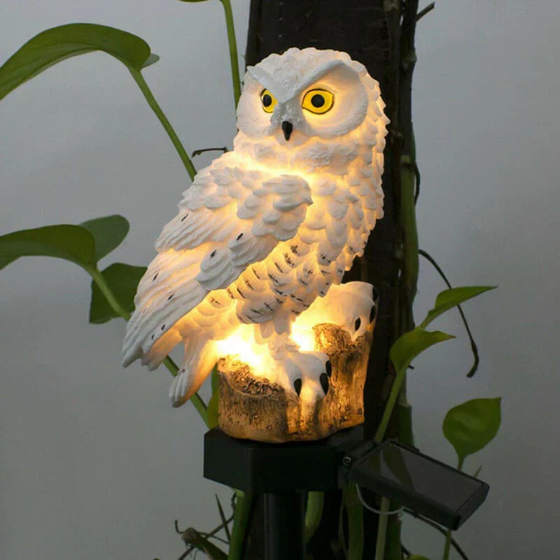 Uilvormige Tuinlamp op Zonne-energie 45cm Bruin Wit Decoratieve Buitenverlichting Weerbestendig