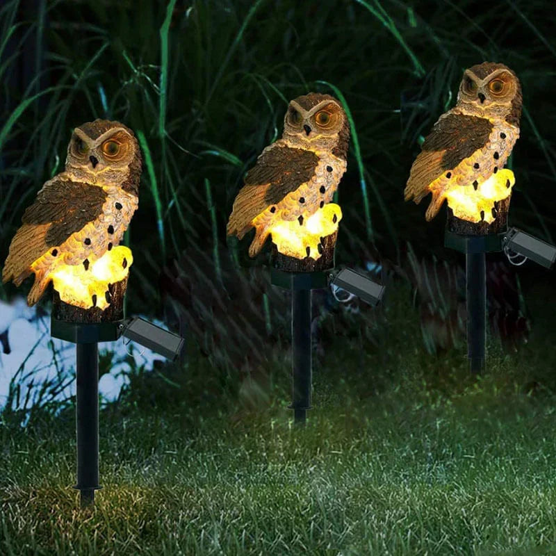 Uilvormige Tuinlamp op Zonne-energie 45cm Bruin Wit Decoratieve Buitenverlichting Weerbestendig