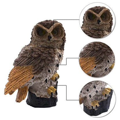 Uilvormige Tuinlamp op Zonne-energie 45cm Bruin Wit Decoratieve Buitenverlichting Weerbestendig