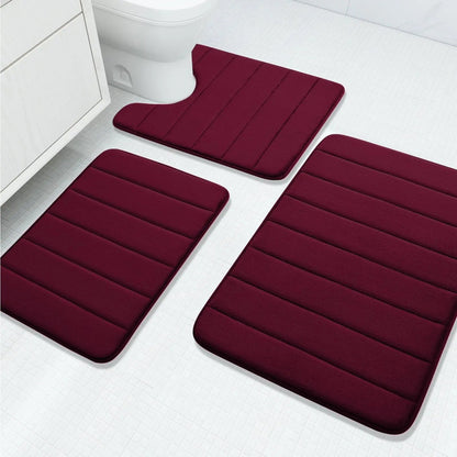 Fluwelen Memory Foam Badmatten Set van 3 Stuks – Waterabsorberend Antislip Badkamertapijt met Zachte Badmat voor Toilet en Douche
