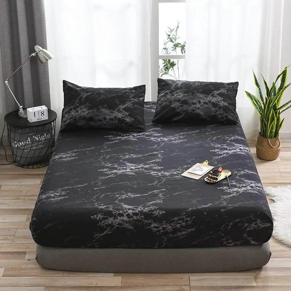 Microfiber Hoeslaken Set met Marmerprint Ademend Weefsel Dagelijks Comfort Diepe Pasvorm Rimpelvrij