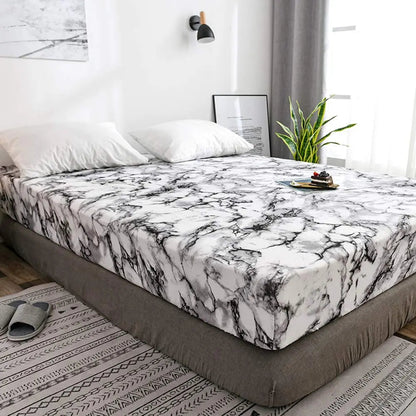 Microfiber Hoeslaken Set met Marmerprint Ademend Weefsel Dagelijks Comfort Diepe Pasvorm Rimpelvrij