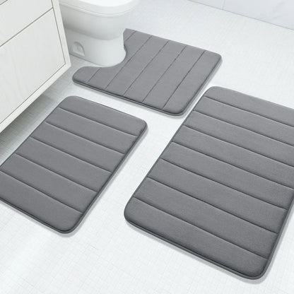 Fluwelen Memory Foam Badmatten Set van 3 Stuks – Waterabsorberend Antislip Badkamertapijt met Zachte Badmat voor Toilet en Douche