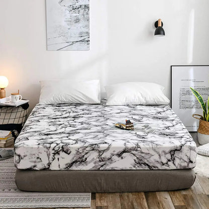 Microfiber Hoeslaken Set met Marmerprint Ademend Weefsel Dagelijks Comfort Diepe Pasvorm Rimpelvrij