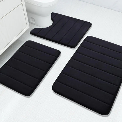 Fluwelen Memory Foam Badmatten Set van 3 Stuks – Waterabsorberend Antislip Badkamertapijt met Zachte Badmat voor Toilet en Douche