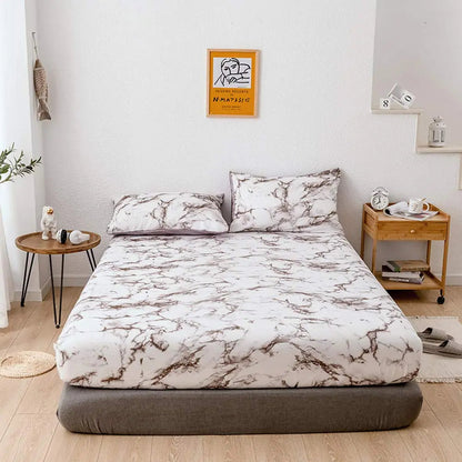 Microfiber Hoeslaken Set met Marmerprint Ademend Weefsel Dagelijks Comfort Diepe Pasvorm Rimpelvrij
